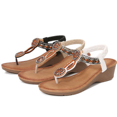 Rivet Decor Toe Post Wedge Sandals