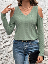 Eyelet V-Neck Cold Shoulder T-Shirt