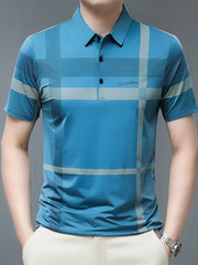Men's Plus Size Geometric Striped Short Sleeve Polo