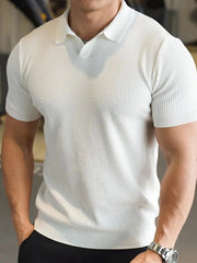 Men's Full Size Textured Knit Polo Shirt Plus Size