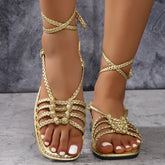 Athena Golden Lace-Up Sandals