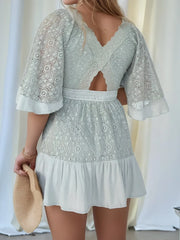 Full Size Lace Cutout Back Half Sleeve Mini Dress Plus Size