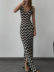 Sexy Maxikleid mit V-Ausschnitt und Häkel-Schlitz