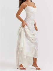 Vestido largo vintage con espalda de encaje floral color crema