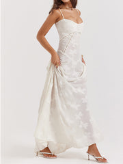 Vestido largo vintage con espalda de encaje floral color crema