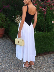 Klassisches Retro-Westenkleid mit kontrastfarbenen Nähten und Plissee