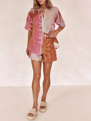 Bright Sun Loose Printed Vacation Shirt Shorts Set
