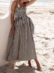 Vestido largo plisado de rayas único y sofisticado