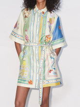 Vestido mini tipo cárdigan con cordones y estampado de pintura al óleo único y exquisito