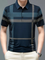Men's Plus Size Geometric Striped Short Sleeve Polo