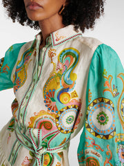 Einzigartiges Midikleid mit Puffärmeln und Bindeband und exquisitem Print