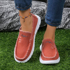 Raw Edge Round Toe Embroidery Flat Slip-Ons