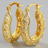 14kt Gold Unique Gold Filigree Chunky Hoop Earrings