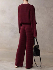 Textured Wool Loose Wide-Leg Pants