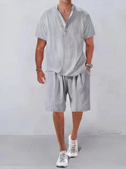 Men's Plus Size Button Detail Short Sleeve Top and Shorts Set
