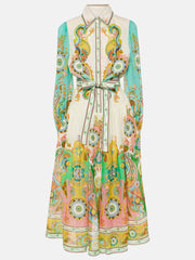 Einzigartiges Midikleid mit Puffärmeln und Bindeband und exquisitem Print