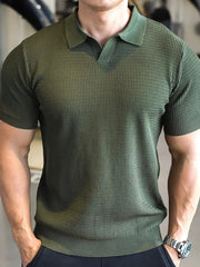 Men's Full Size Textured Knit Polo Shirt Plus Size