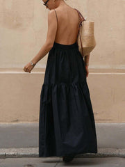 Vestido largo clásico plisado liso sin espalda