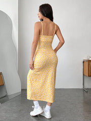 Sun Daze 'Daisy' Yellow Floral Slit Midi Dress