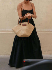 Vestido largo clásico plisado liso sin espalda