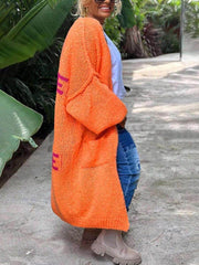 Cárdigan informal de punto con estampado de corazón, talla grande y bolsillo