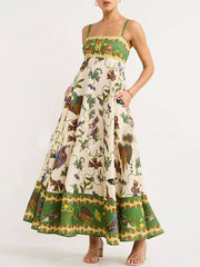 Sun Drenched – Gerüschtes Kleid mit einzigartigem Print und Taschen auf der Rückseite