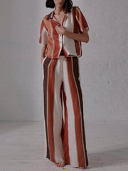 Camisa holgada con botones y estampado de rayas anchas y patchwork