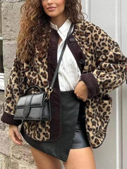 Lässige, lockere Langarmjacke mit Leopardenmuster