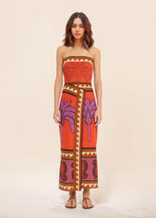 Unique – Schulterfreies Midikleid mit Palmen-Blumenmuster