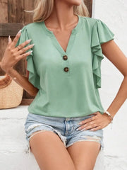 Ruffled Notched Cap Sleeve Blouse Plus Size