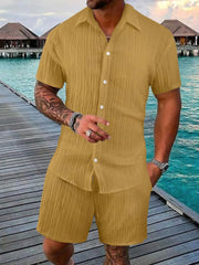 Men's Full Size Button Down Short Sleeve Shirt and Shorts Set Plus Size