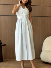 Striped V-Neck Sleeveless Midi Dress