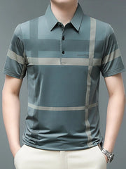 Men's Plus Size Geometric Striped Short Sleeve Polo