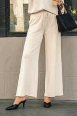 Summer Drawstring Wide Leg Pants with Pockets