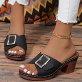 Open Toe Block Heel Buckle Sandals