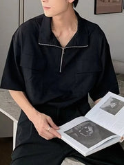 Men's Plus Size Half-Zip Oversized Polo Shirt