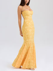 Elegantes Jacquard Sexy Sling Fishtail Maxikleid