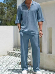 Men's Johnny Collar Half Sleeve Top and Pants Set