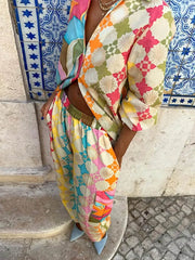 Camisa de botonadura sencilla con estampado pintado de estilo vintage chic