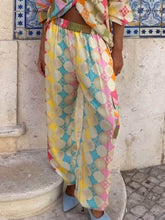 Vintage Chic Painted Print Elastic Pocket Pants