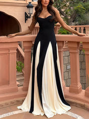 Vestido largo elegante de tul con paneles y corte en A