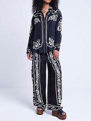 Camisa holgada extragrande con estampado floral único del oeste