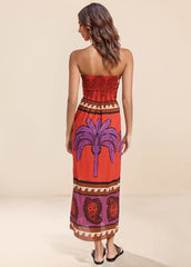 Unique – Schulterfreies Midikleid mit Palmen-Blumenmuster