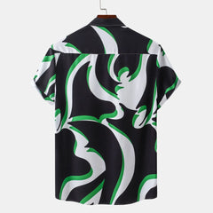 Men's Plus Size Abstract Wave Pattern Short Sleeve Button-Up Shirt