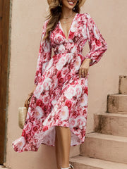 Floral V-Neck Long Sleeve Dress