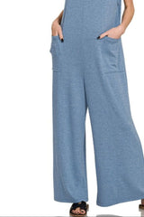 French Inspired Deep V Neck Jumpsuit