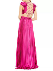 Elegant Pleated Lace-up Satin Gown Dress