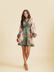 Bedrucktes Minikleid im Retro-Palaststil mit V-Ausschnitt