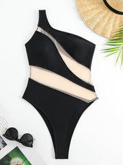 Selena Asymmetric Mesh One-Piece Swimsuit
