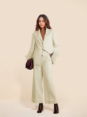 Elegant Feather-trimmed Embellished Tweed Blazer